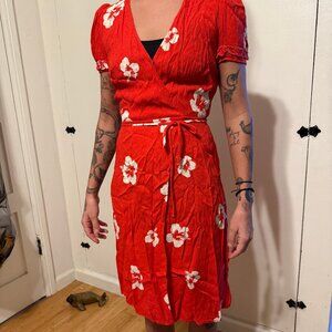 Reformation Red Floral Wrap Dress – Size 0